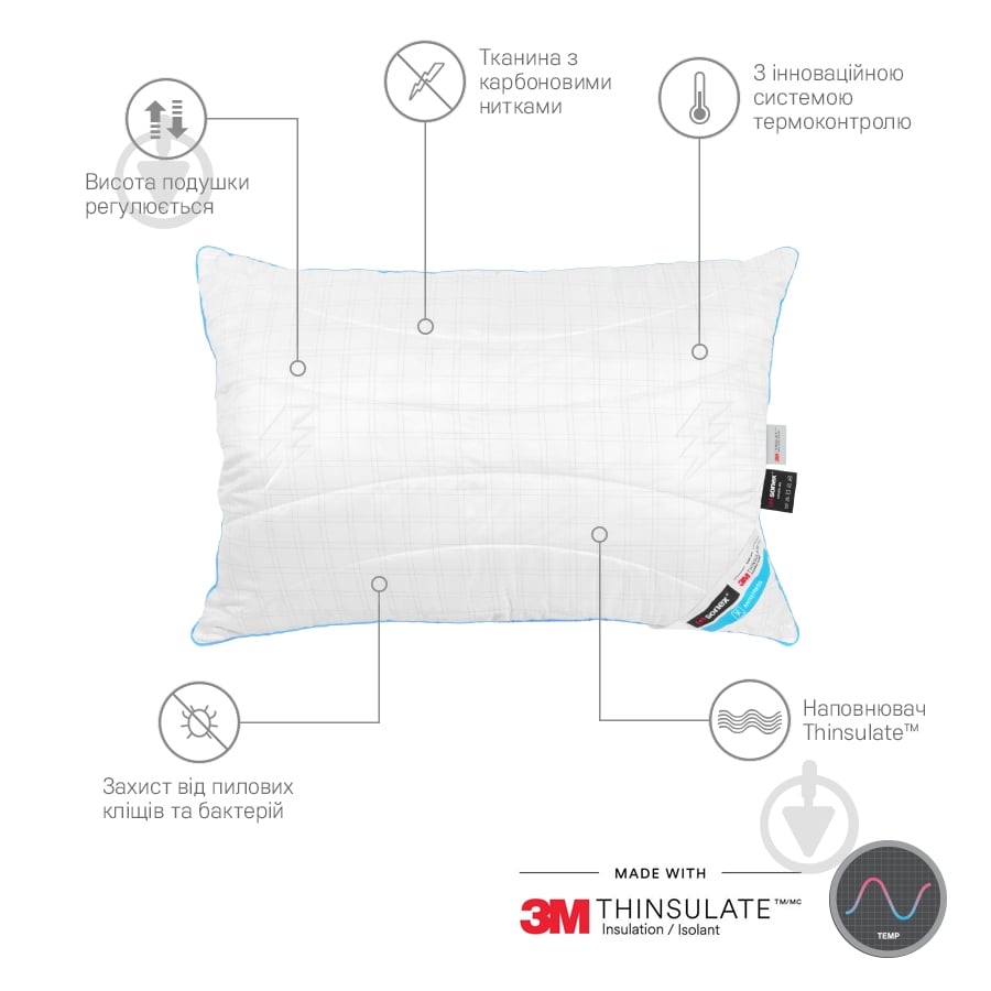 Подушка Antistress 50x70 тинсулейт 50% полиэстер 50% Антибактериальная Sonex - фото 10