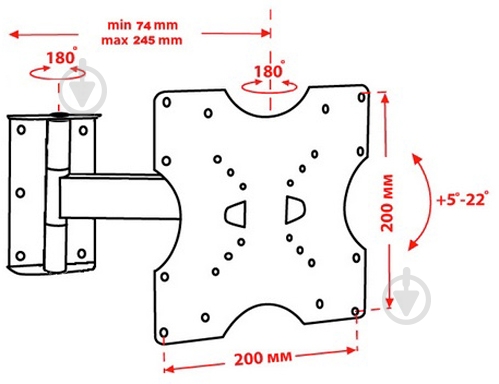 Кріплення для телевізора Eagle TV41 поворотно-похилі 15"-42" чорний - фото 3