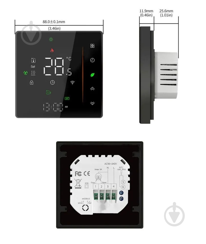 Терморегулятор Heat Plus BHT-300-W WIFI черный - фото 3 Терморегулятор Heat Plus BHT-300-W WIFI черный - фото 3