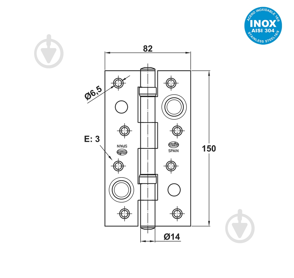 Петля Amig модель 570 протизнімна 150x82x3 мм нержавіюча сталь універсальна 1 шт. - фото 2