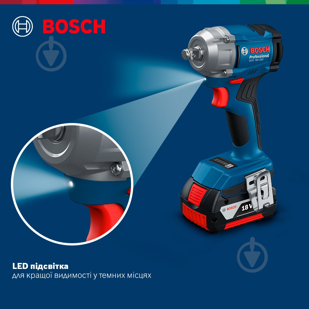 Гайковерт акумуляторний Bosch Professional GDS 18V-350 350 Нм 06019M5021 - фото 16 Гайковерт акумуляторний Bosch Professional GDS 18V-350 350 Нм 06019M5021 - фото 16