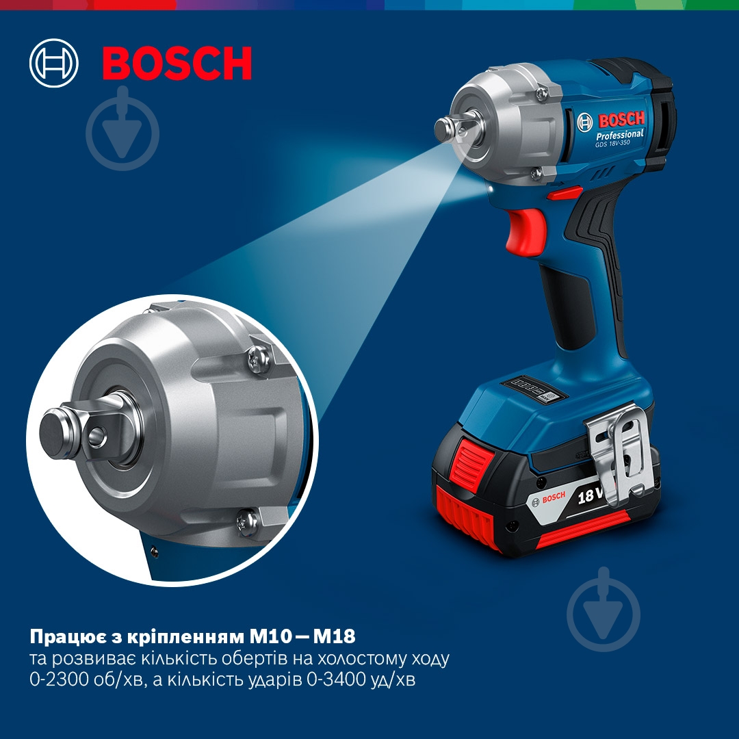 Гайковерт акумуляторний Bosch Professional GDS 18V-350 350 Нм 06019M5021 - фото 17 Гайковерт акумуляторний Bosch Professional GDS 18V-350 350 Нм 06019M5021 - фото 17