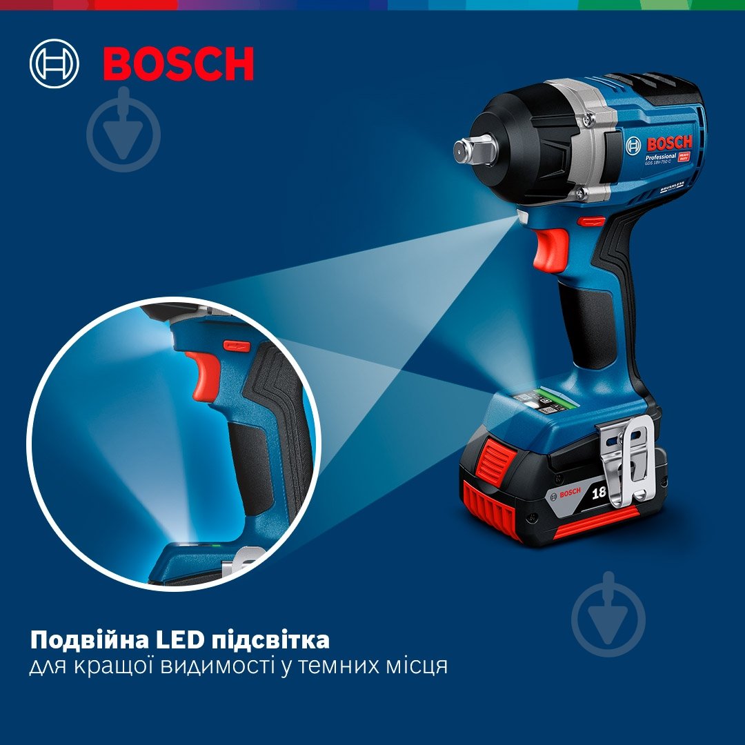 Гайковерт аккумуляторный Bosch Professional GDS 18V-750 C 750 Нм 06019L9002 - фото 8 Гайковерт аккумуляторный Bosch Professional GDS 18V-750 C 750 Нм 06019L9002 - фото 8