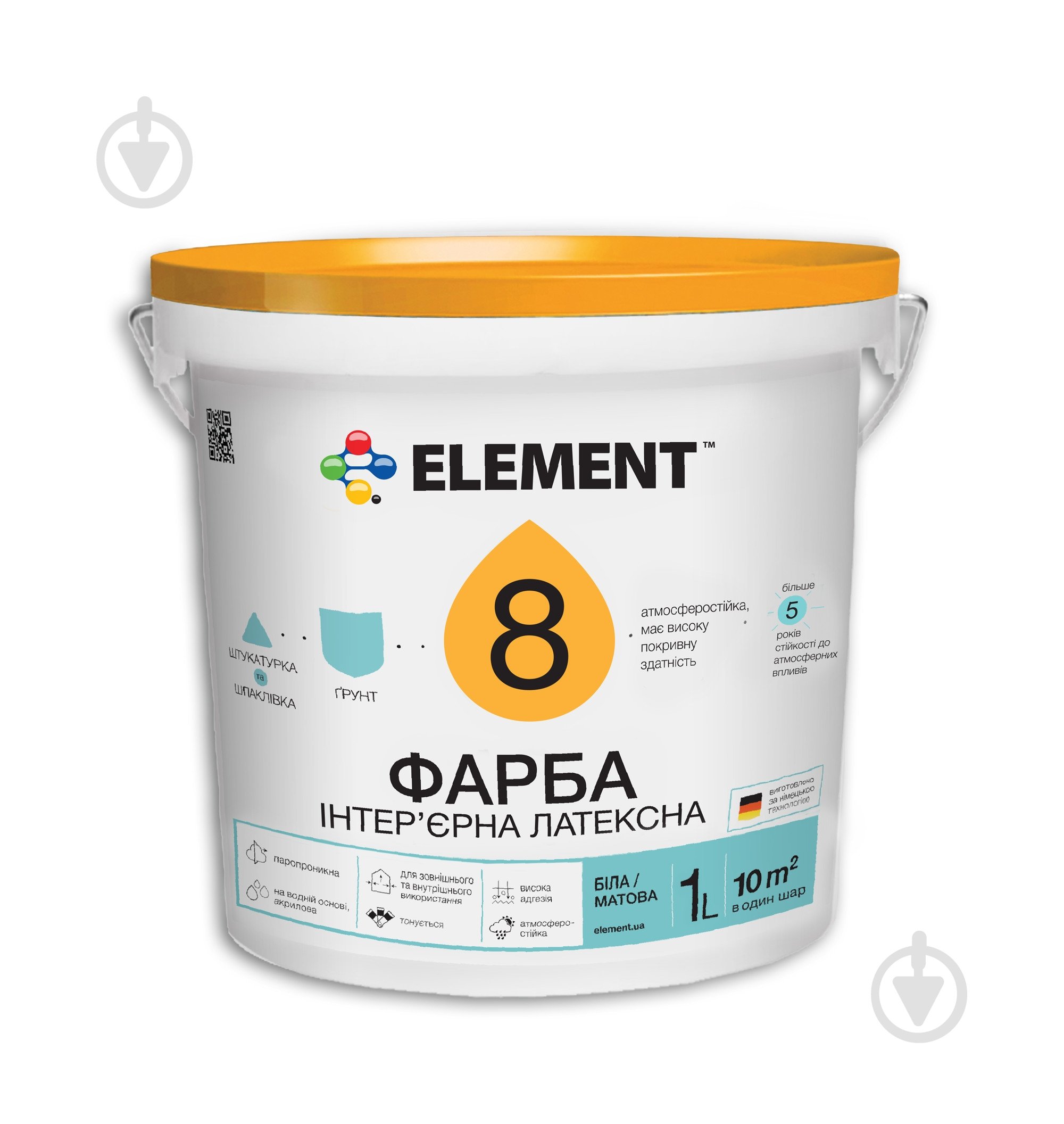 Краска акриловая водоэмульсионная Element 8 мат белый 1 л - фото 1