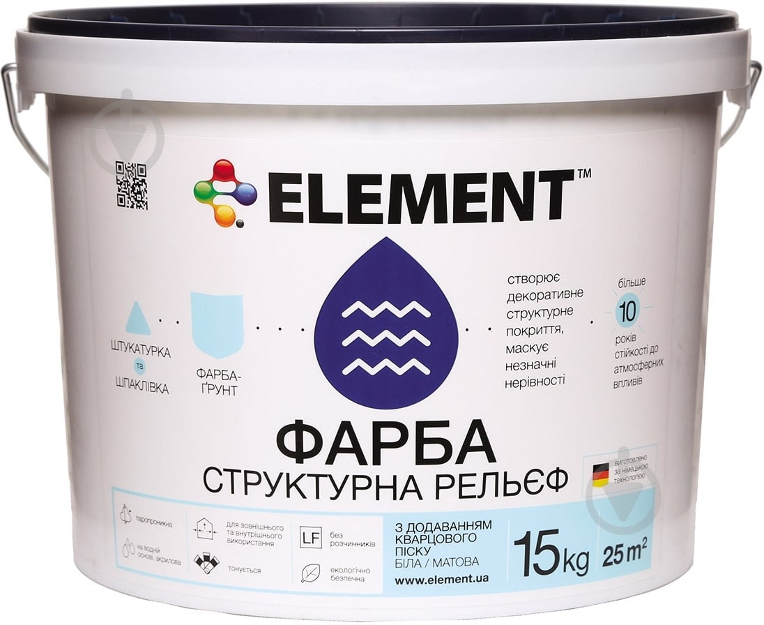 Фарба структурна акрилова Element Рельєф мат білий 15 кг - фото 1