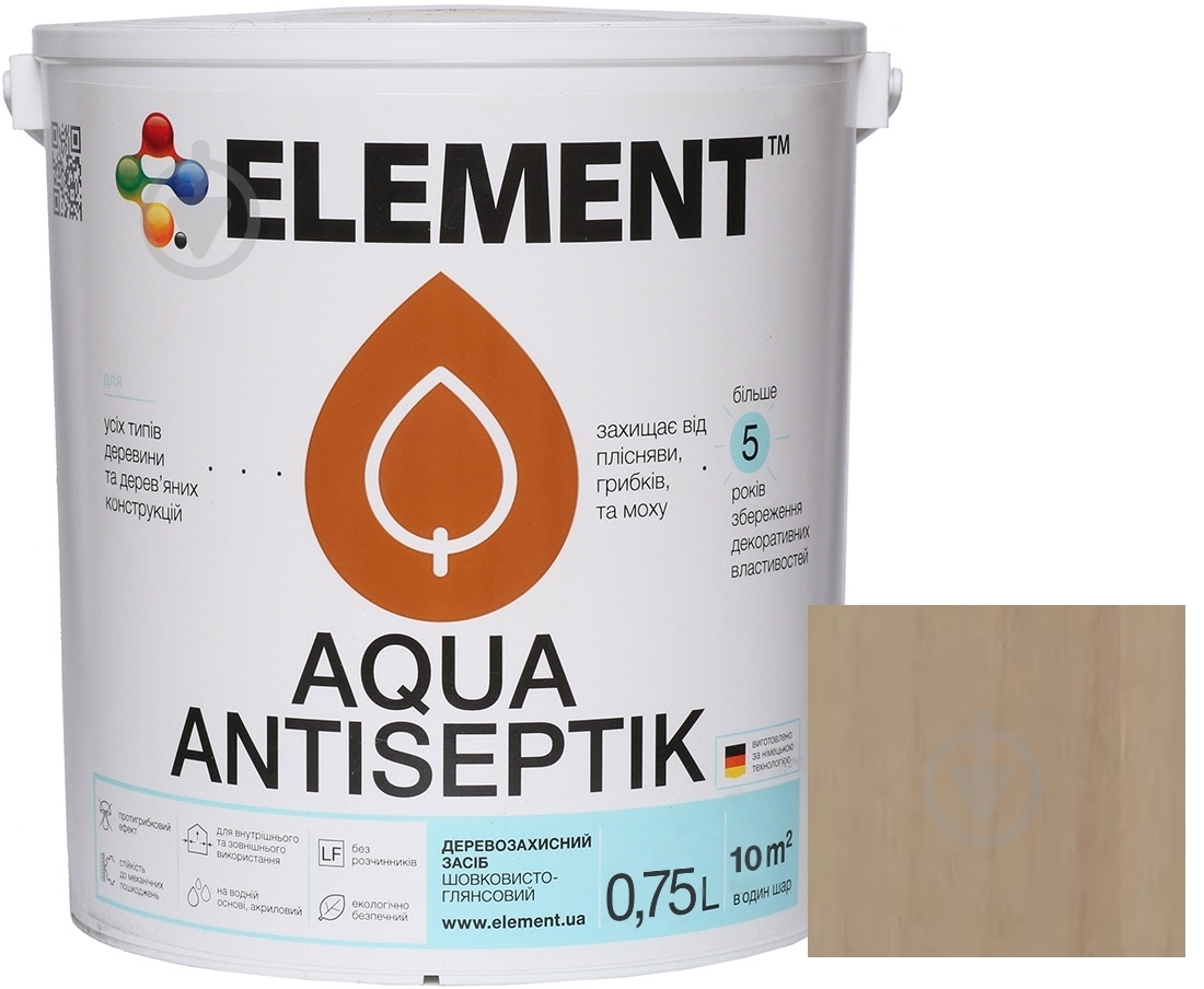 Лазурь-антисептик Element Aqua безбарвний шелковистый глянец 0,75 л - фото 2