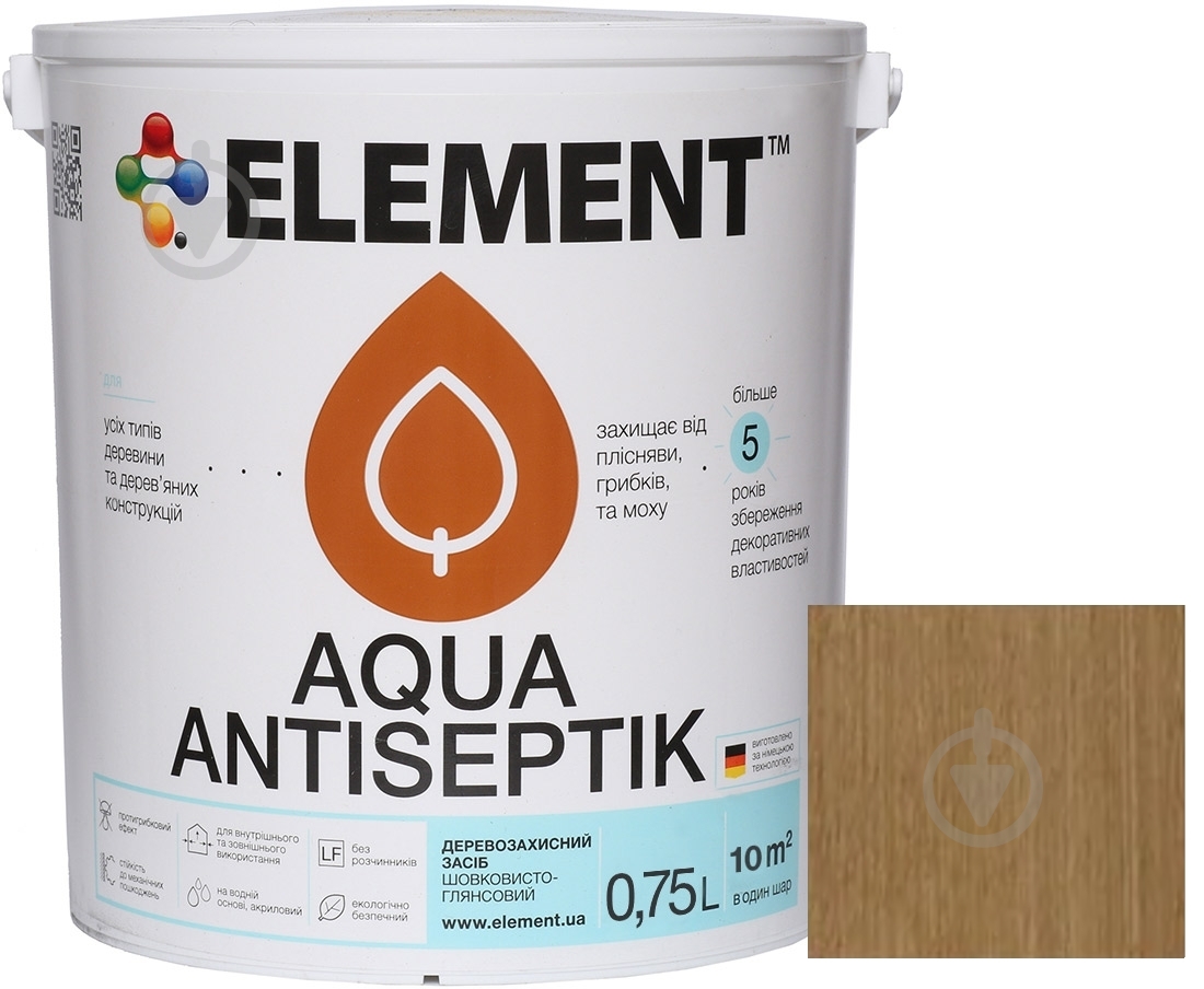 Лазурь-антисептик Element Aqua дуб шелковистый глянец 0,75 л - фото 2