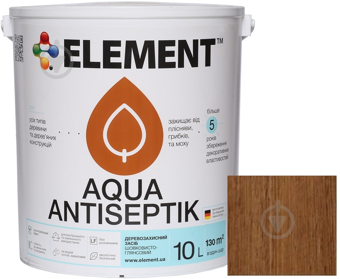 Лазурь-антисептик Element Aqua орех шелковистый глянец 10 л - фото 2
