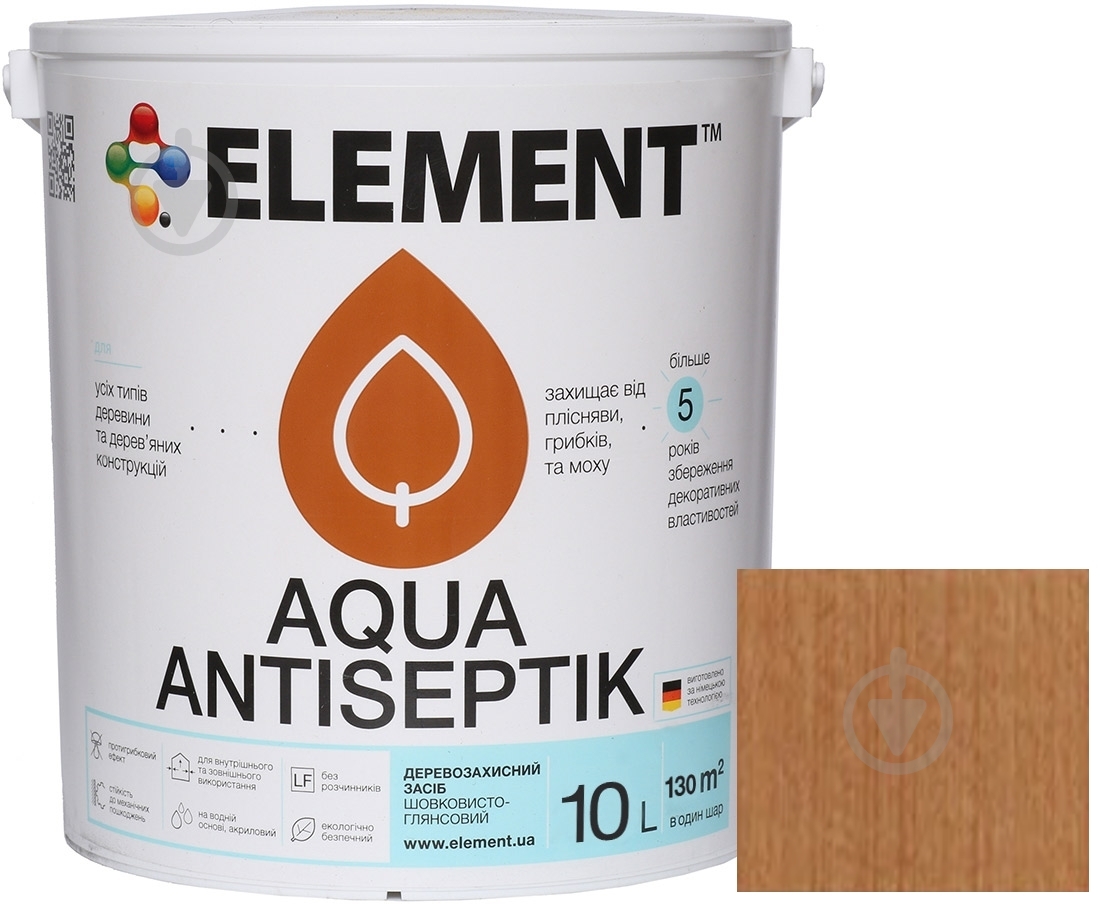 Лазурь-антисептик Element Aqua тик шелковистый глянец 10 л - фото 2