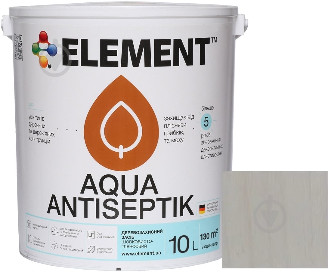 Лазурь-антисептик Element Aqua белый шелковистый глянец 10 л - фото 2