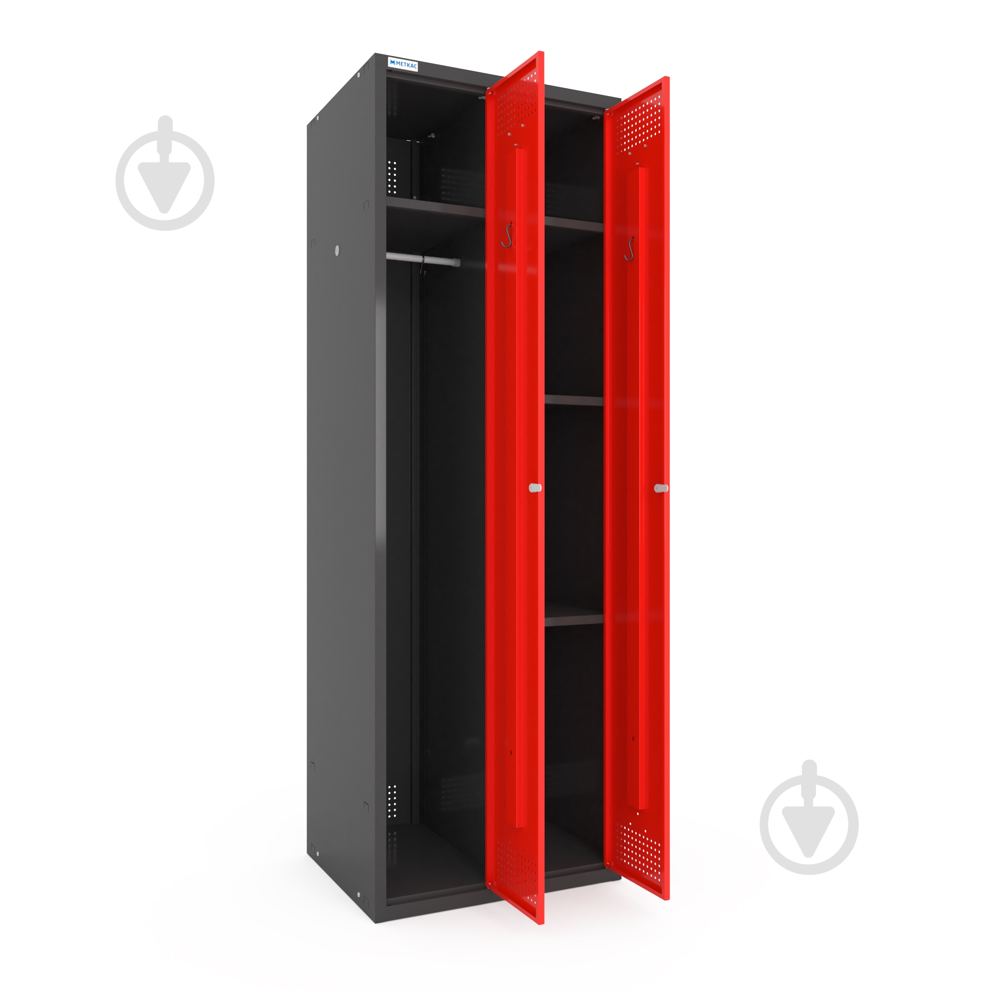 Шкаф для одежды (локеры) Меткас двойная 300/2-2U,1800х600х500 мм, стенки 9005RAL(антрацит), фасады 3020RAL(красный) - фото 1 Шкаф для одежды (локеры) Меткас двойная 300/2-2U,1800х600х500 мм, стенки 9005RAL(антрацит), фасады 3020RAL(красный) - фото 1