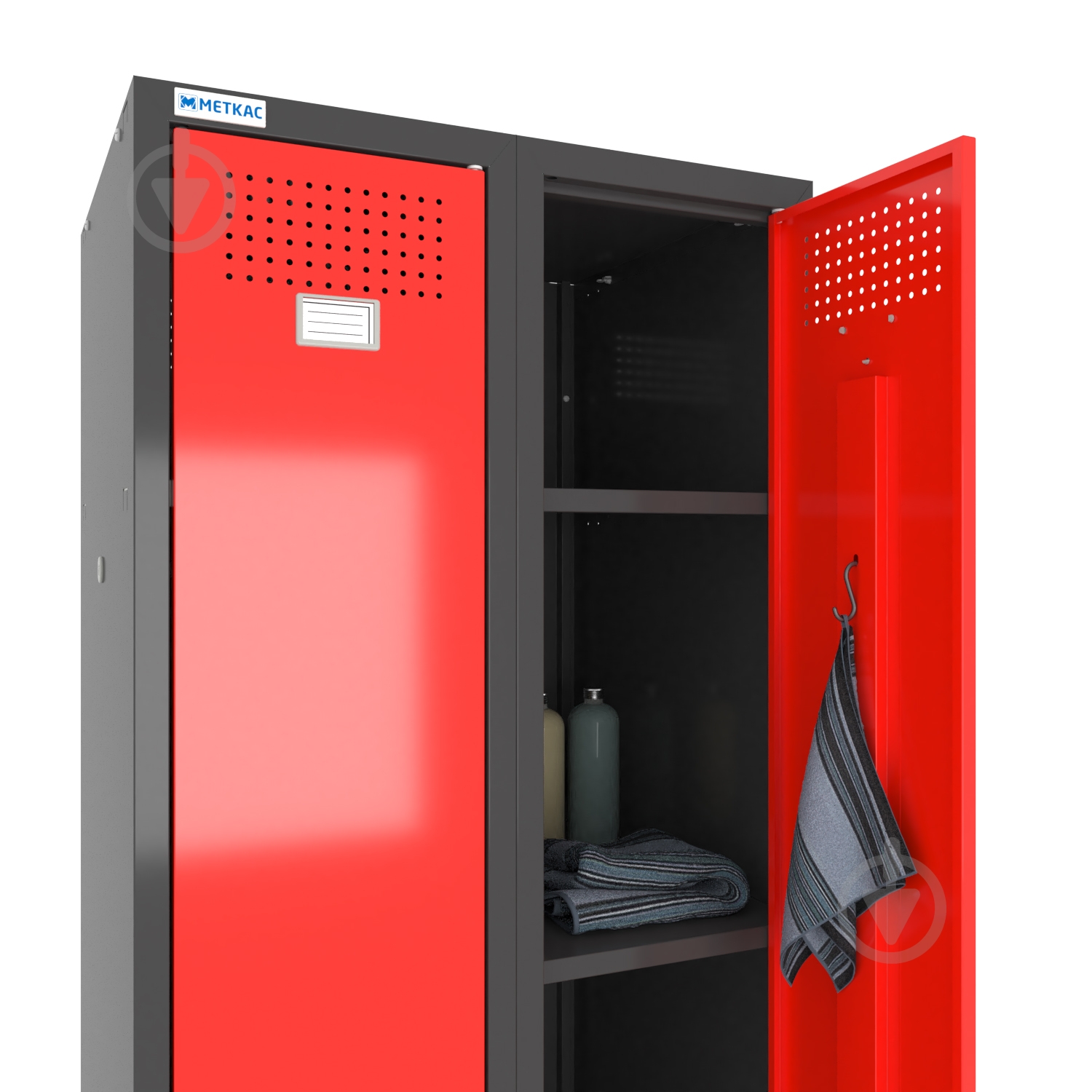 Шкаф для одежды (локеры) Меткас двойная 300/2-2U,1800х600х500 мм, стенки 9005RAL(антрацит), фасады 3020RAL(красный) - фото 3 Шкаф для одежды (локеры) Меткас двойная 300/2-2U,1800х600х500 мм, стенки 9005RAL(антрацит), фасады 3020RAL(красный) - фото 3