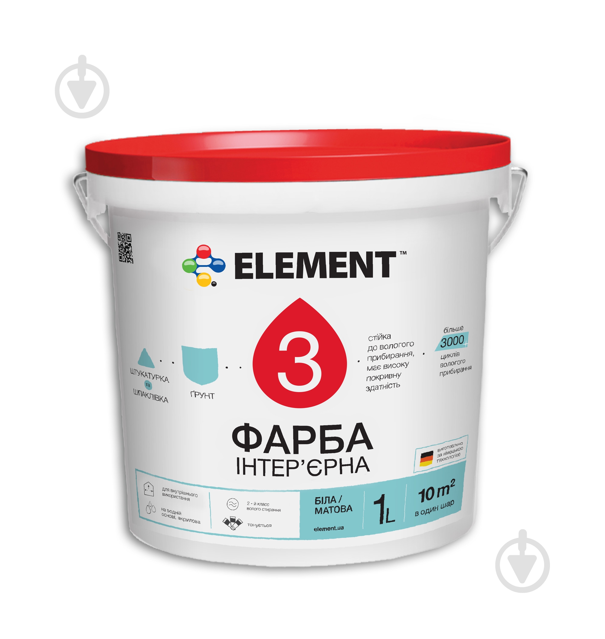 Краска акриловая водоэмульсионная Element 3 База А мат белый 1 л - фото 1