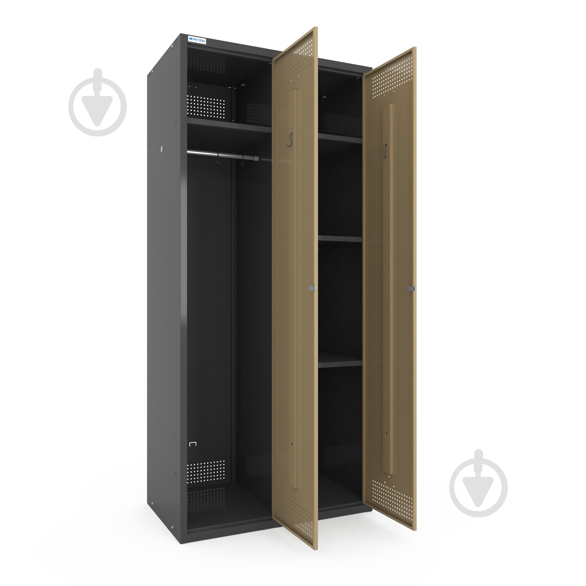 Шкаф для одежды (локеры) Меткас двойная 400/2-2U,1800х800х500 мм, стенки 9005RAL(антрацит), фасады 1001RAL(бежевый) - фото 1