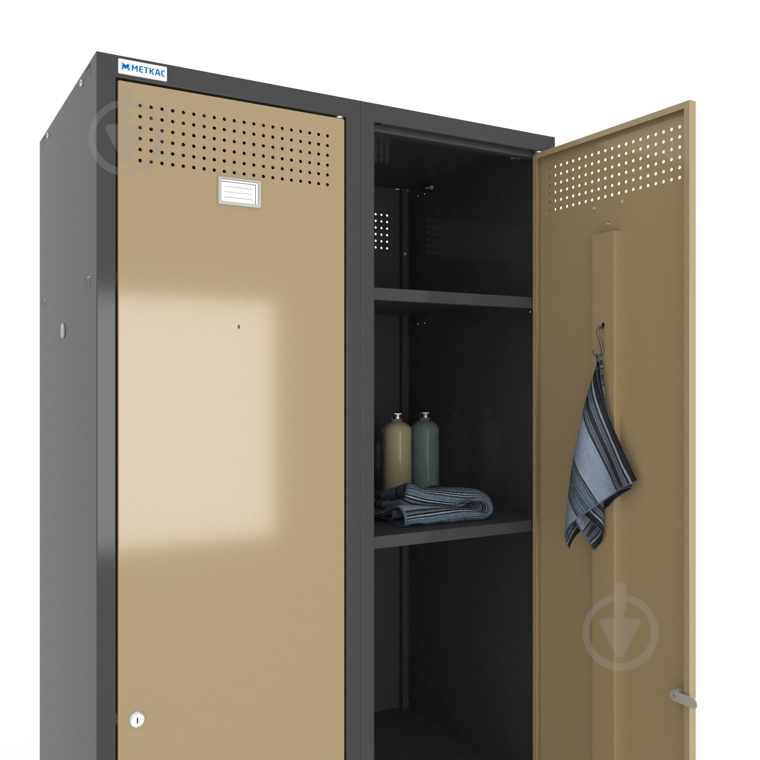 Шкаф для одежды (локеры) Меткас двойная 400/2-2U,1800х800х500 мм, стенки 9005RAL(антрацит), фасады 1001RAL(бежевый) - фото 3