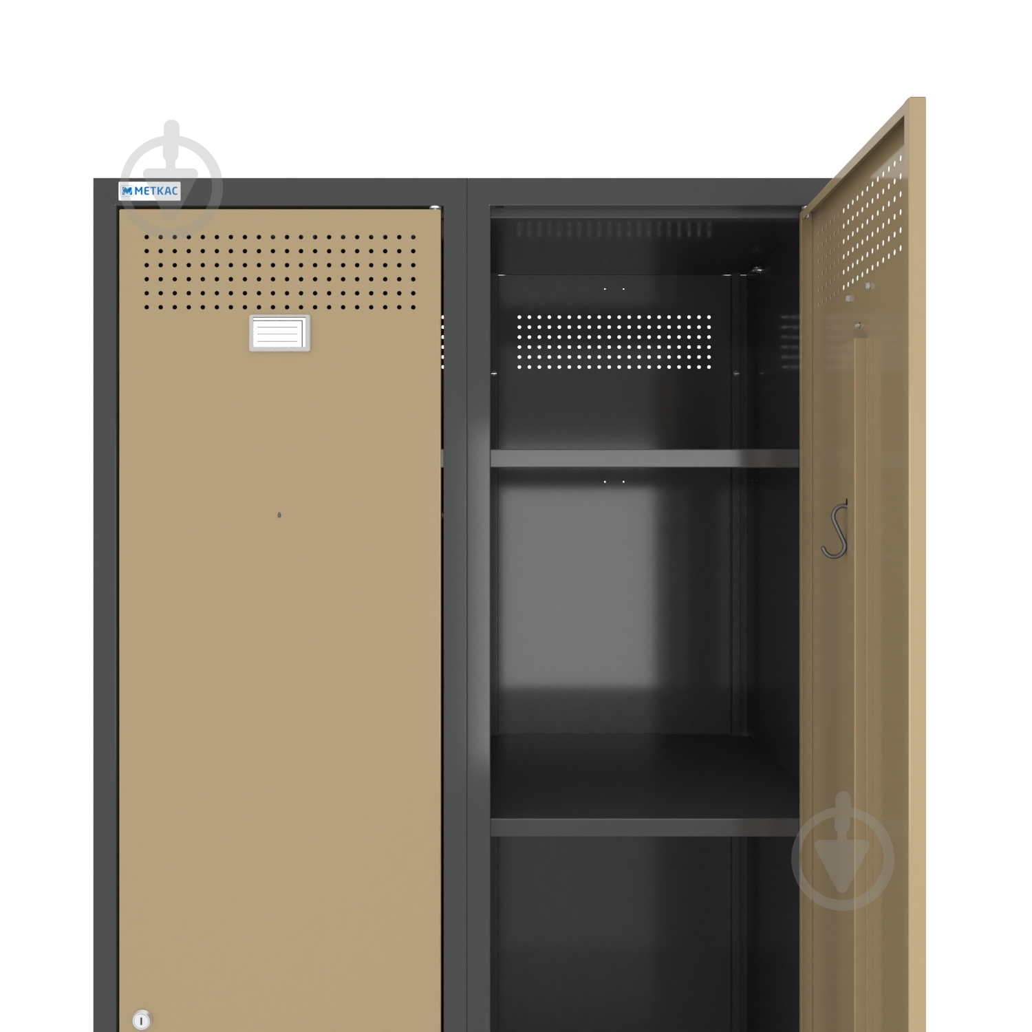 Шкаф для одежды (локеры) Меткас двойная 400/2-2U,1800х800х500 мм, стенки 9005RAL(антрацит), фасады 1001RAL(бежевый) - фото 2