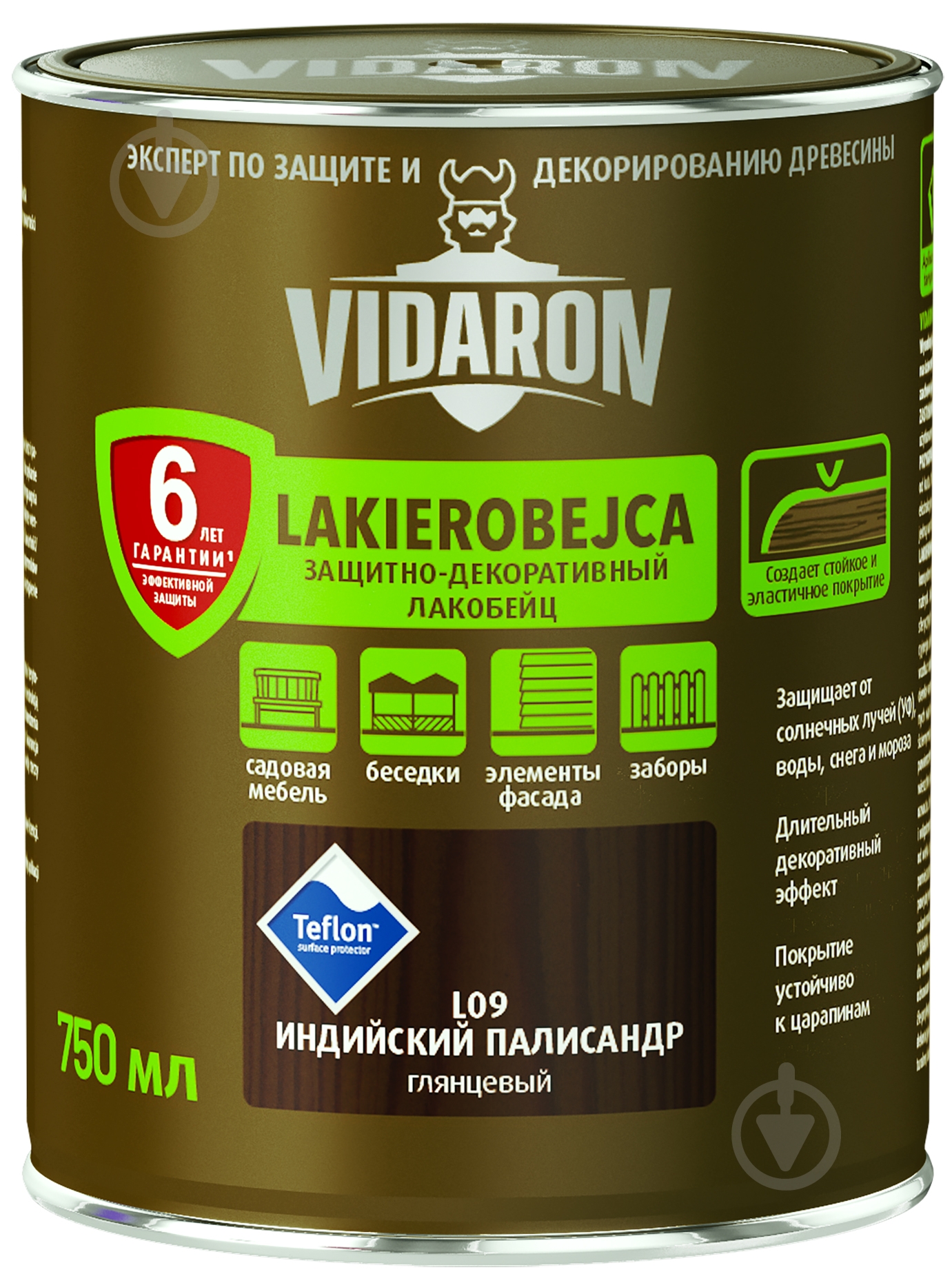 Лакобейц Vidaron Захисно-декоративний індійський палісандр L09 глянець 0,75 л - фото 1