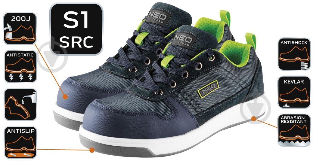 Напівчеревики робочі NEO tools S1 композитний носок р.42 82-157 темно-синій - фото 2 Напівчеревики робочі NEO tools S1 композитний носок р.42 82-157 темно-синій - фото 2