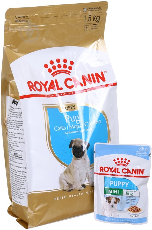 Корм сухий для цуценят для малих порід/для середніх порід Royal Canin сухий Pug Puppy 1.5 кг + 2 паучи 1,5 кг - фото 1 Корм сухий для цуценят для малих порід/для середніх порід Royal Canin сухий Pug Puppy 1.5 кг + 2 паучи 1,5 кг - фото 1