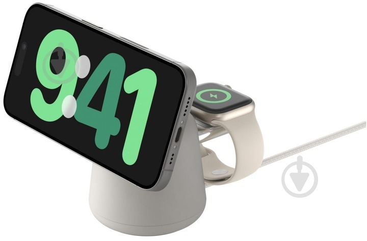Беспроводное зарядное устройство Belkin 2в1 MagSafe iPhone/Watch/AirPods Sand Mass - фото 9 Беспроводное зарядное устройство Belkin 2в1 MagSafe iPhone/Watch/AirPods Sand Mass - фото 9