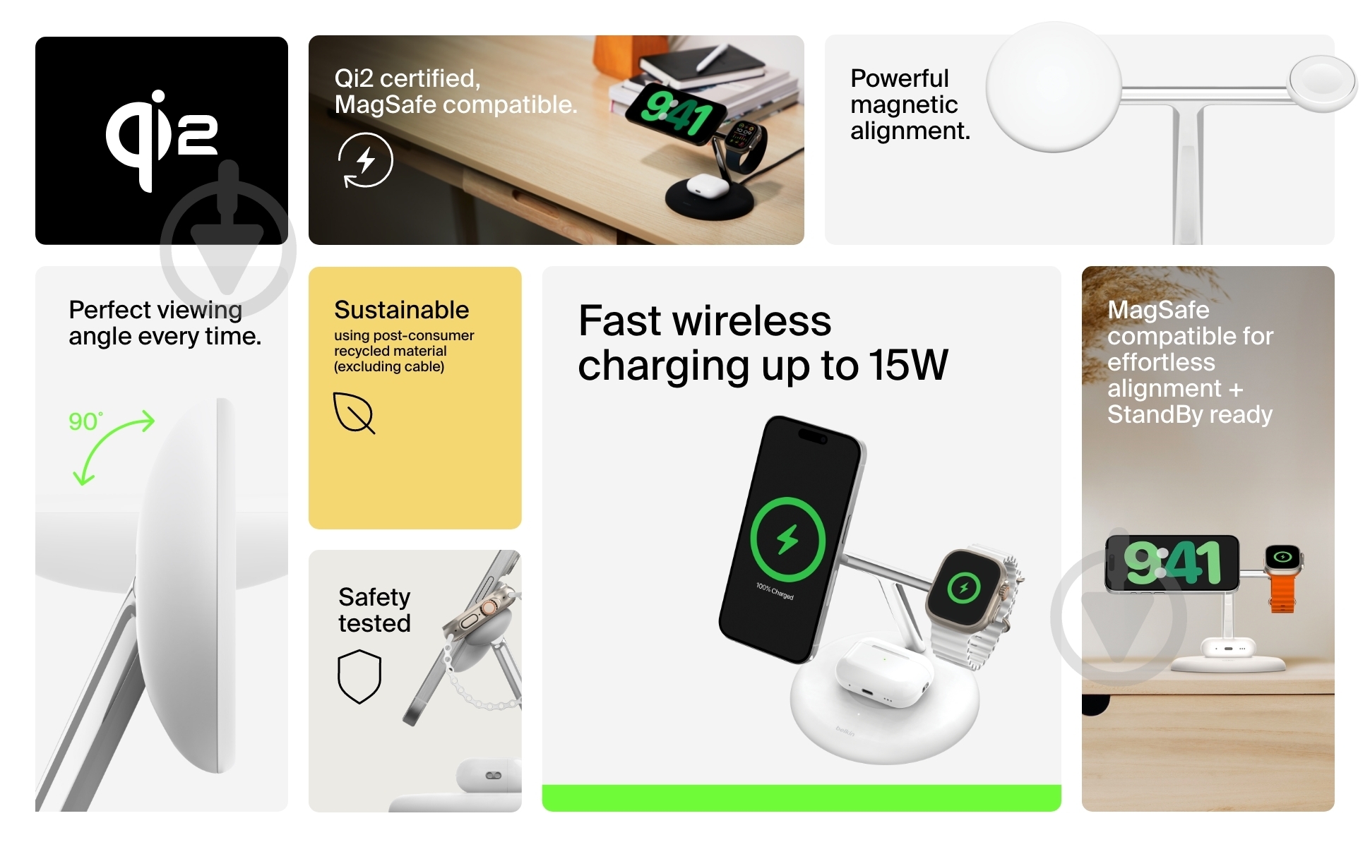 Беспроводное зарядное устройство Belkin 3в1 Magnetic Adjustable Pad Qi2 15 Вт White - фото 9 Беспроводное зарядное устройство Belkin 3в1 Magnetic Adjustable Pad Qi2 15 Вт White - фото 9