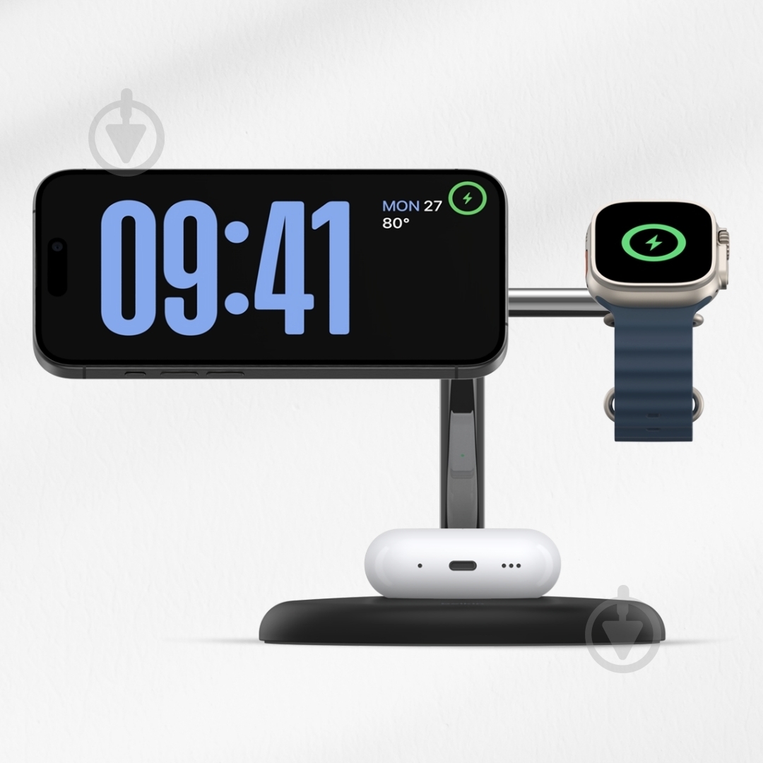 Беспроводное зарядное устройство Belkin 3в1 Magnetic Adjustable Pad Qi2 15 Вт Black - фото 6 Беспроводное зарядное устройство Belkin 3в1 Magnetic Adjustable Pad Qi2 15 Вт Black - фото 6