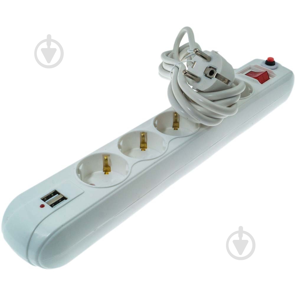 Фильтр-удлинитель Quantum с выключателем, 2-USB, защита CP/SP с заземлением 5 гн. белый 3 м QM-9F50303 - фото 5