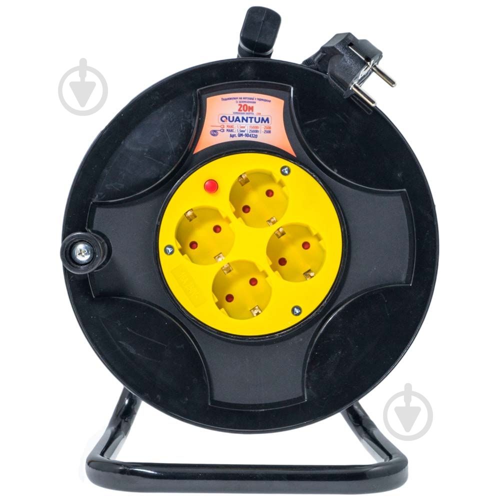 Удлинитель на катушке Quantum с заземлением 4 гн. черный с желтым 20 м QM-9D4320 - фото 1 Удлинитель на катушке Quantum с заземлением 4 гн. черный с желтым 20 м QM-9D4320 - фото 1