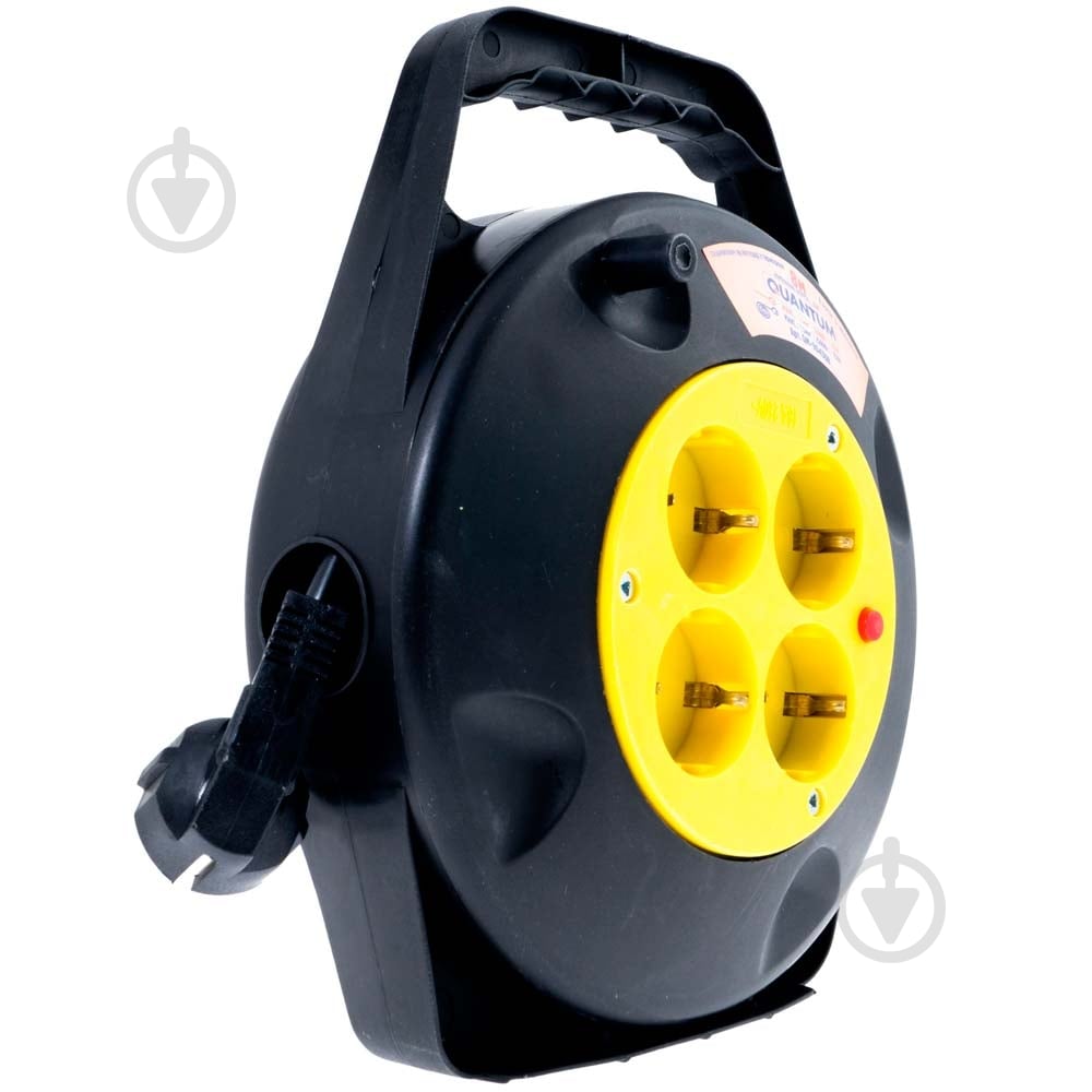 Удлинитель на катушке Quantum с термореле 8 м с заземлением 4 гн. черный с желтым QM-9D4308 - фото 2 Удлинитель на катушке Quantum с термореле 8 м с заземлением 4 гн. черный с желтым QM-9D4308 - фото 2