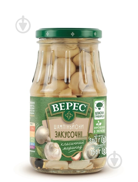 Шампиньоны маринованные Верес закусочные 260 г - фото 1