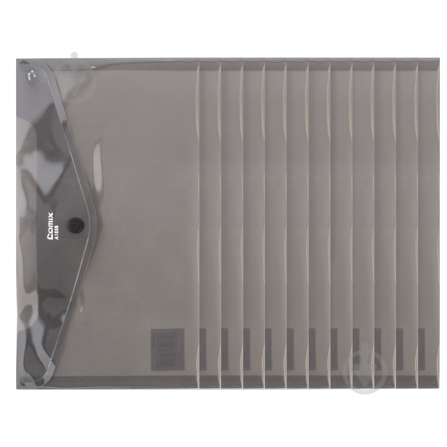 Папка-конверт на кнопці DL прозора сіра 12 шт. Comix FOLD-COM-A1855-GR-12 - фото 2