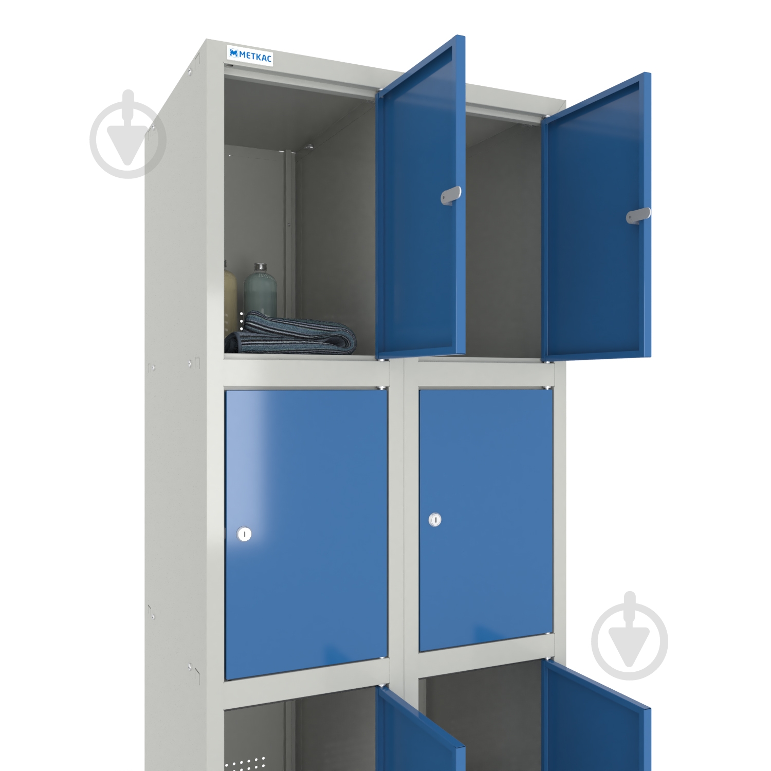 Шкаф ячеечный (камера хранения) Меткас очаговая 300/2-8, 1800х600х500 мм, стенки 7038RAL (серый), фасады 5005RAL (синий) - фото 3