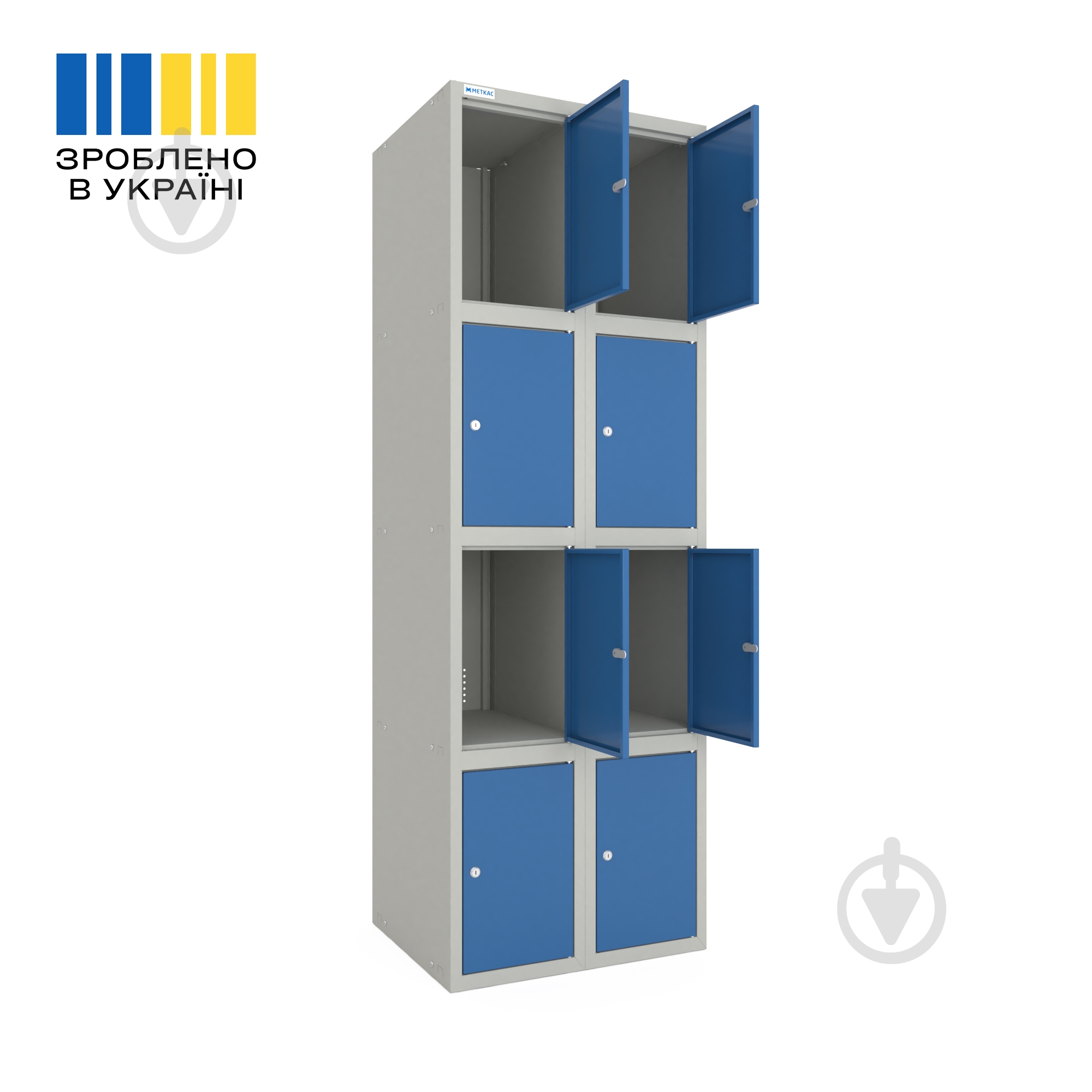 Шкаф ячеечный (камера хранения) Меткас очаговая 300/2-8, 1800х600х500 мм, стенки 7038RAL (серый), фасады 5005RAL (синий) - фото 2