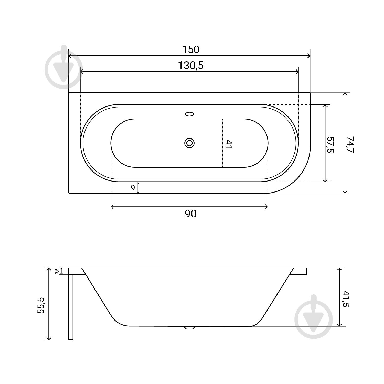 Ванна акриловая Helmken MarbellaLux S79455F431 150х74,7 см комплект 4 в 1 - фото 2