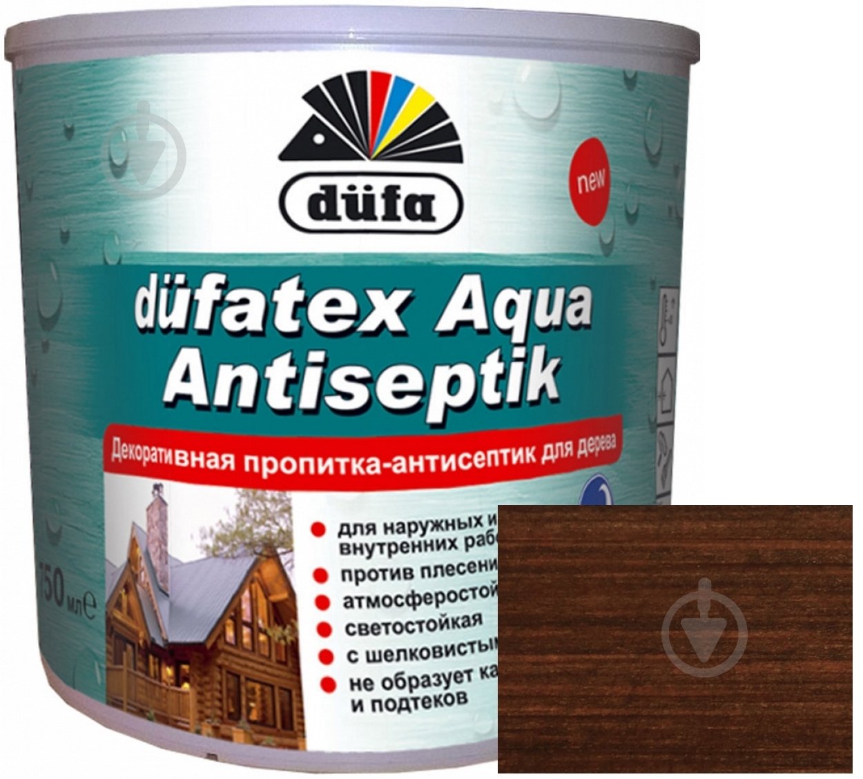 Просочувач Dufa dufatex Aqua Antiseptik палісандр шовковистий глянець 0,75 л - фото 1