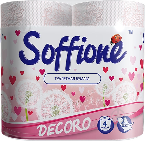 Туалетний папір Soffione Decoro рожевий двошаровий 4 шт. - фото 1