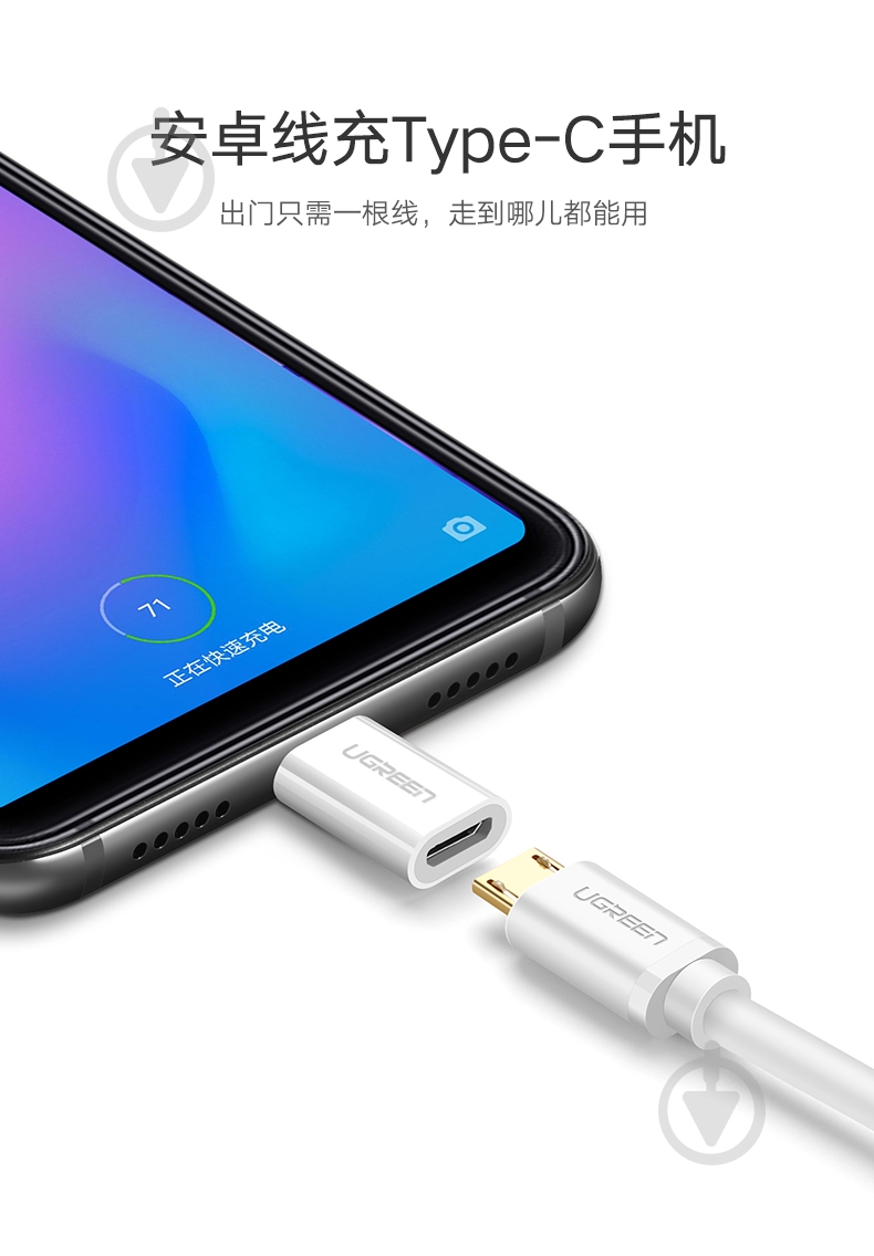Адаптер UGREEN US157 USB Type-C to microUSB OTG Adapter белый (30154) - фото 5