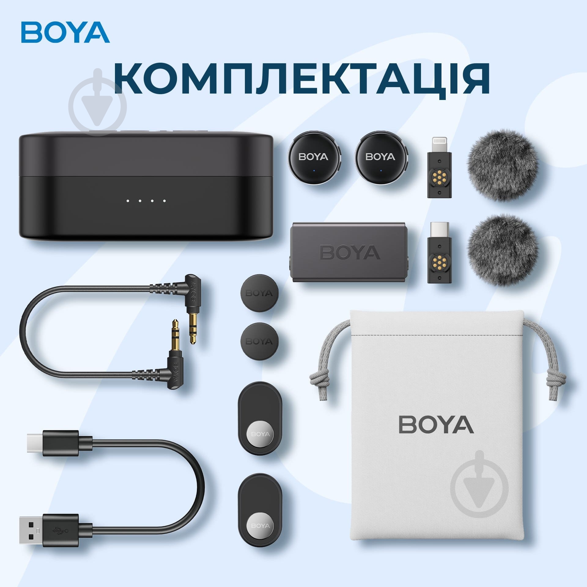 Мікрофон петличний Boya LINK 3-01 Type-C/TRS/Lightning Black (LINK 3-01) - фото 19
