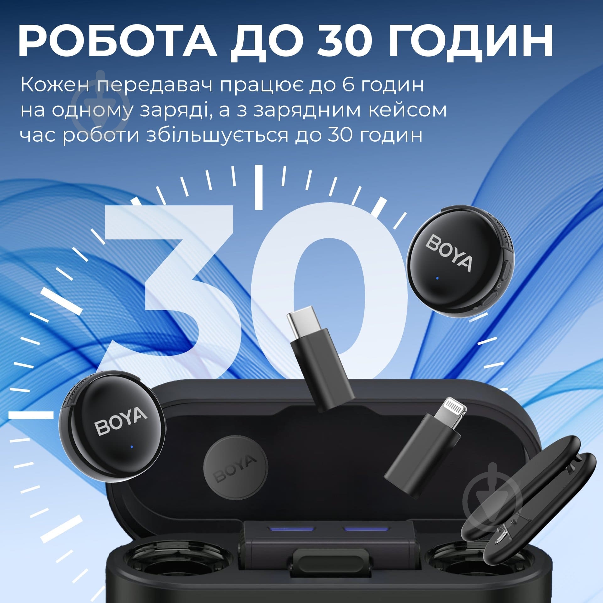 Мікрофон петличний Boya LINK 3-01 Type-C/TRS/Lightning Black (LINK 3-01) - фото 15