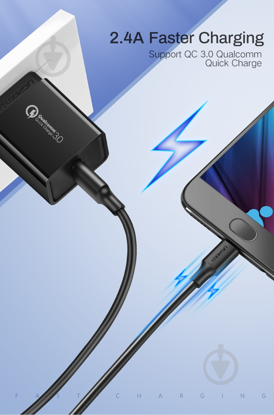 Кабель UGREEN US289 USB 2.0 to Micro Cable Nickel Plating 2A 0,5 м черный (60135) - фото 5