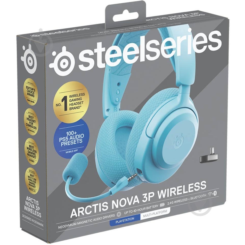 Гарнитура игровая SteelSeries Arctis Nova 3P Wireless aqua blue (61688) - фото 5 Гарнитура игровая SteelSeries Arctis Nova 3P Wireless aqua blue (61688) - фото 5