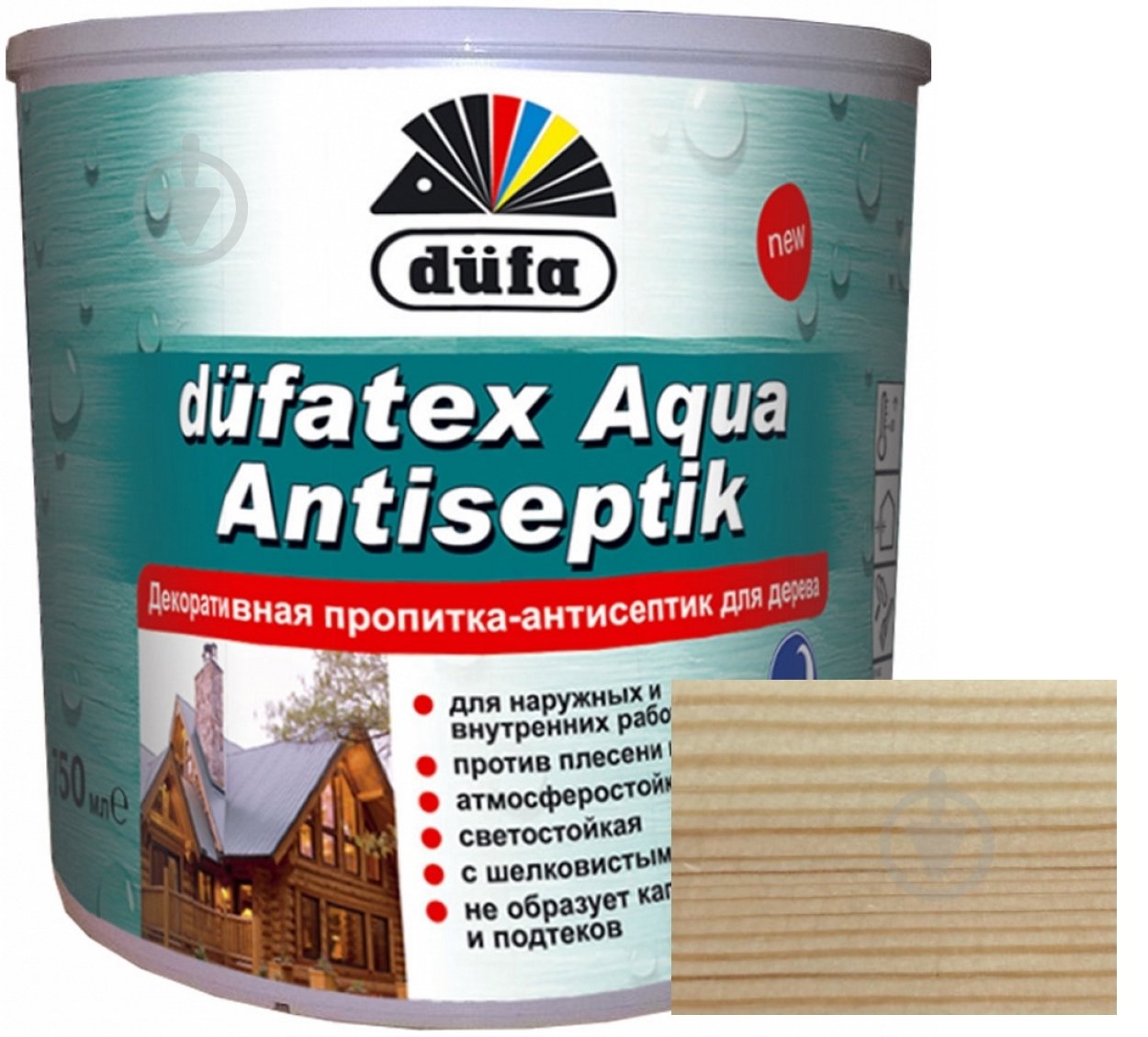 Просочувач Dufa dufatex Aqua Antiseptik безбарвний шовковистий глянець 0,75 л - фото 1