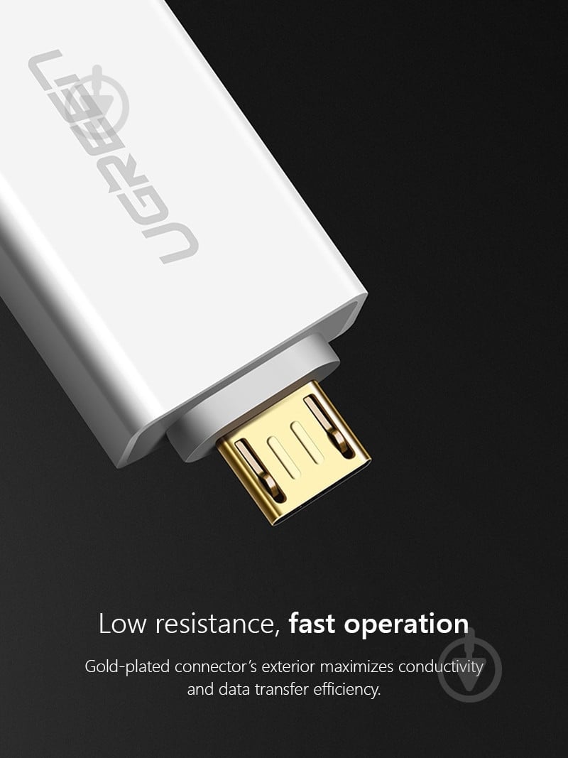 Адаптер UGREEN US195 microUSB to USB 2.0 OTG белый (30529) - фото 2