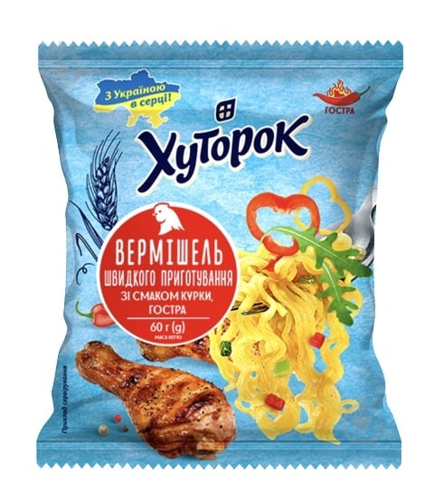 Вермишель Хуторок быстрого приготовления со вкусом курицы острая 60 г - фото 1