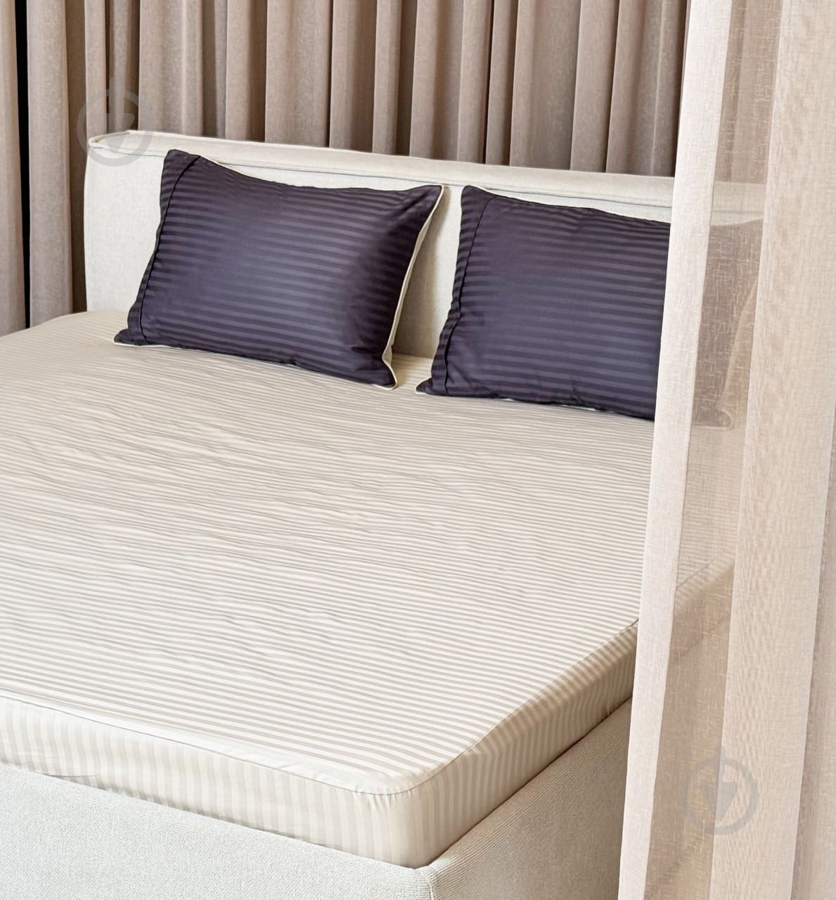 Простирадло Сатин Boston Ivory Beige Stripe 140x190 см бежевий U-tek - фото 2