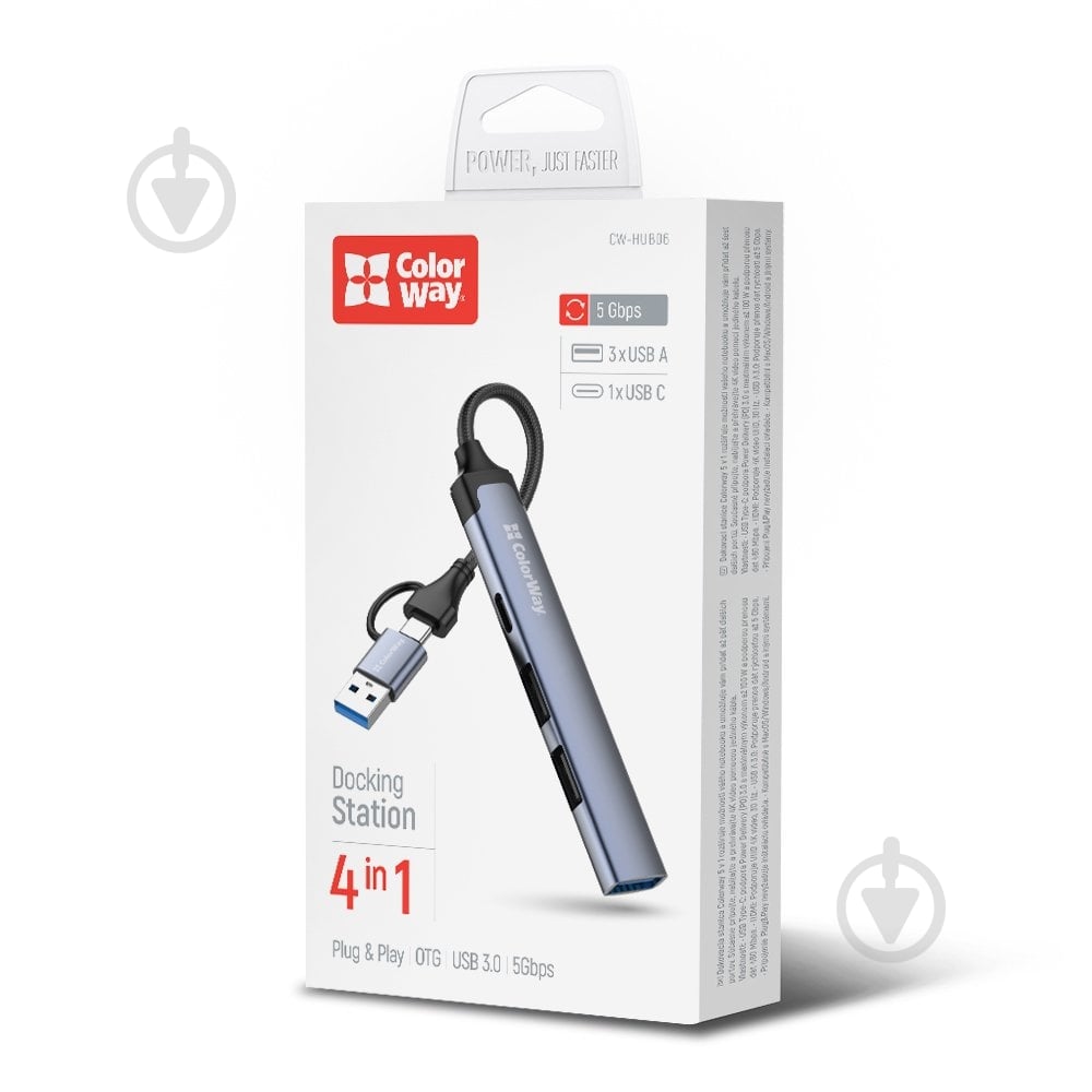 USB-хаб ColorWay USB-A/USB-C 4-в-1 USB2.0х2/USB3.0/USB-C2.0 grey (CW-HUB06) - фото 5