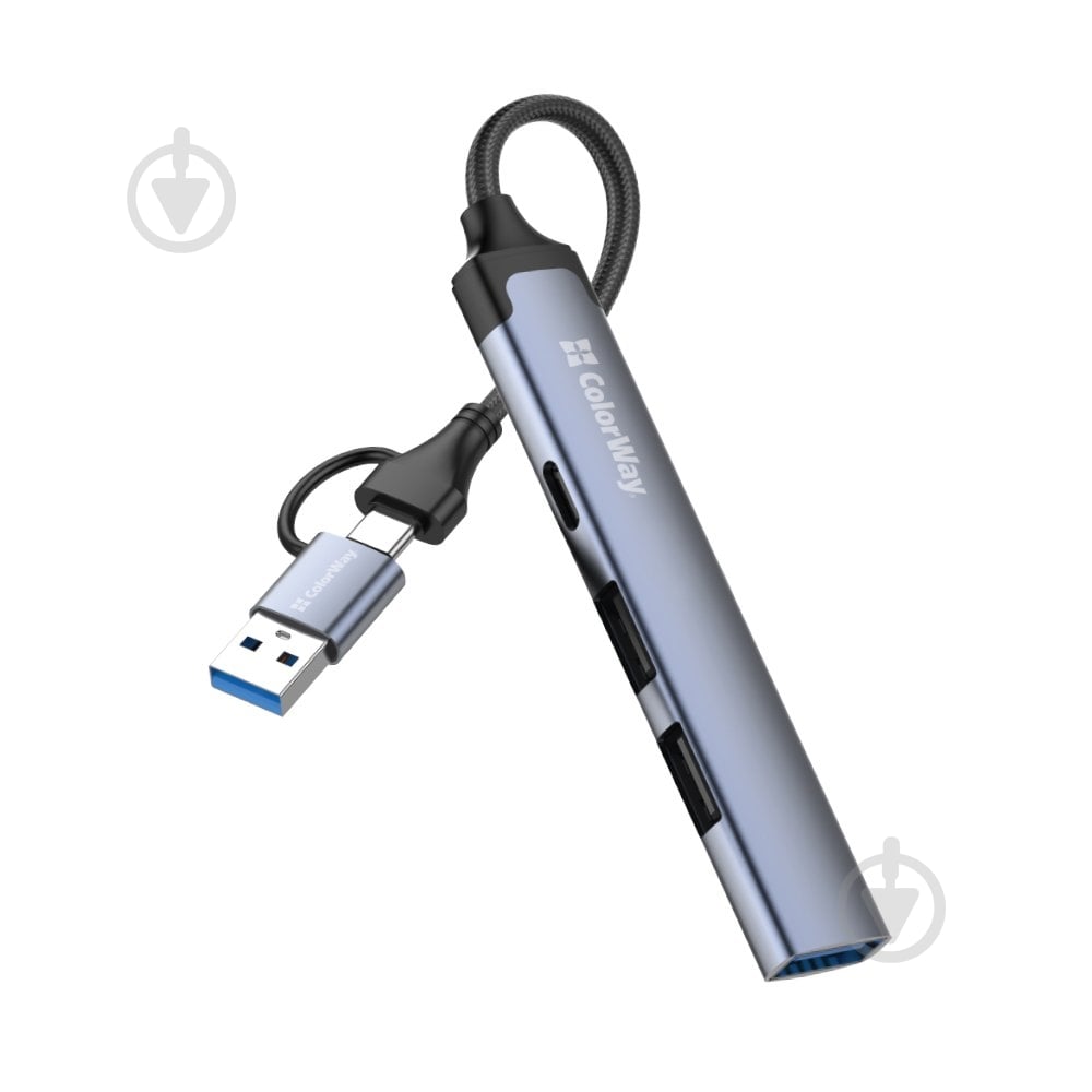 USB-хаб ColorWay USB-A/USB-C 4-в-1 USB2.0х2/USB3.0/USB-C2.0 grey (CW-HUB06) - фото 1