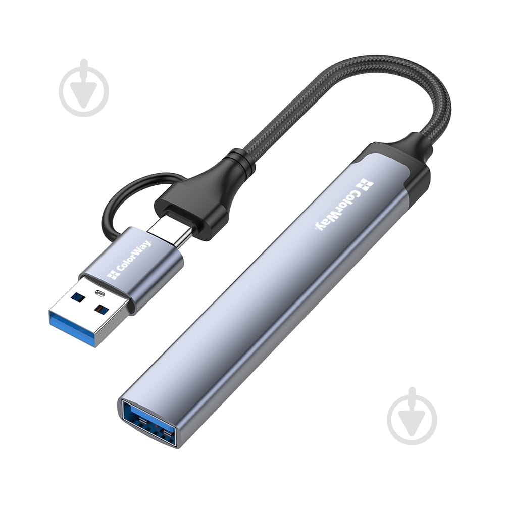 USB-хаб ColorWay USB-A/USB-C 4-в-1 USB2.0х2/USB3.0/USB-C2.0 grey (CW-HUB06) - фото 2