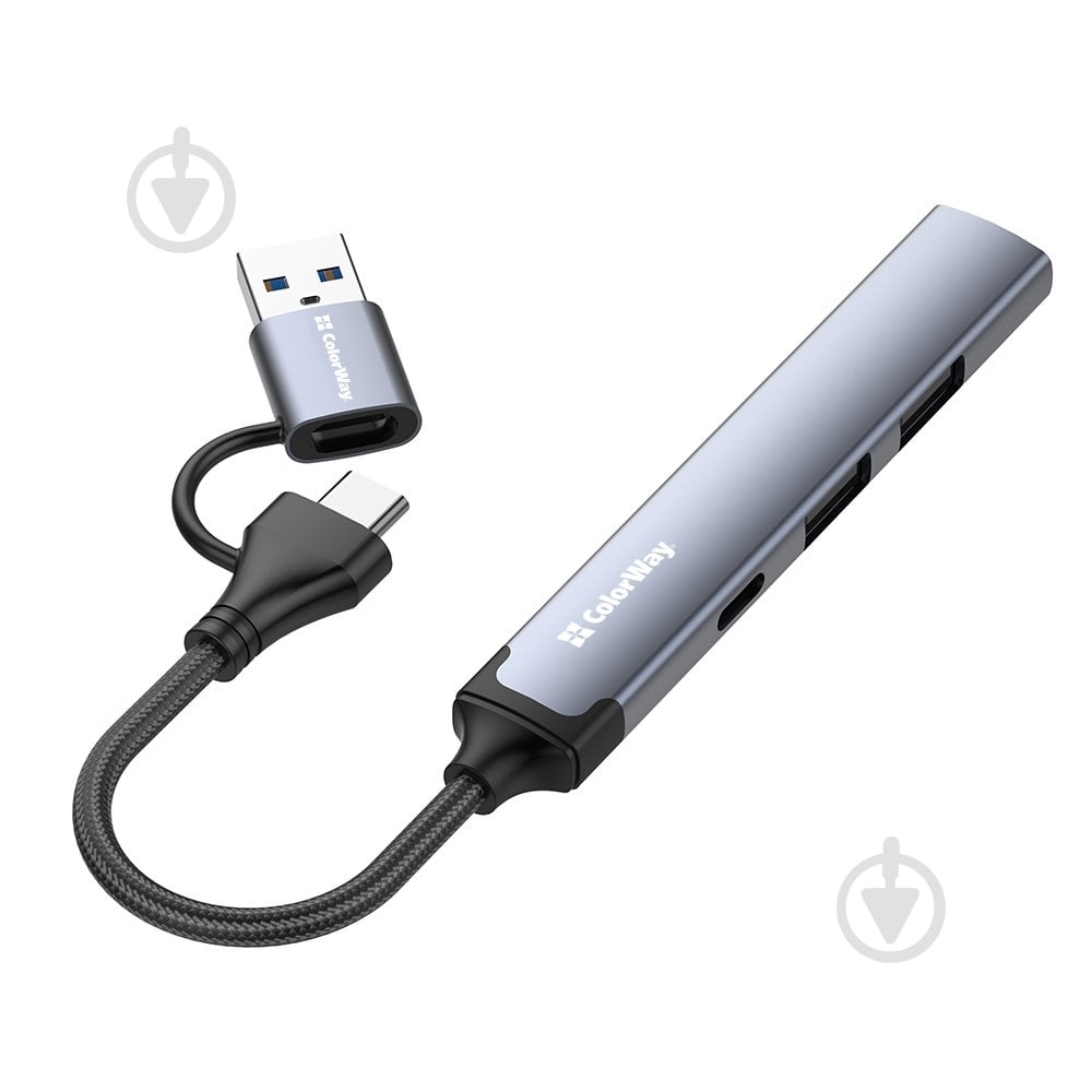 USB-хаб ColorWay USB-A/USB-C 4-в-1 USB2.0х2/USB3.0/USB-C2.0 grey (CW-HUB06) - фото 3
