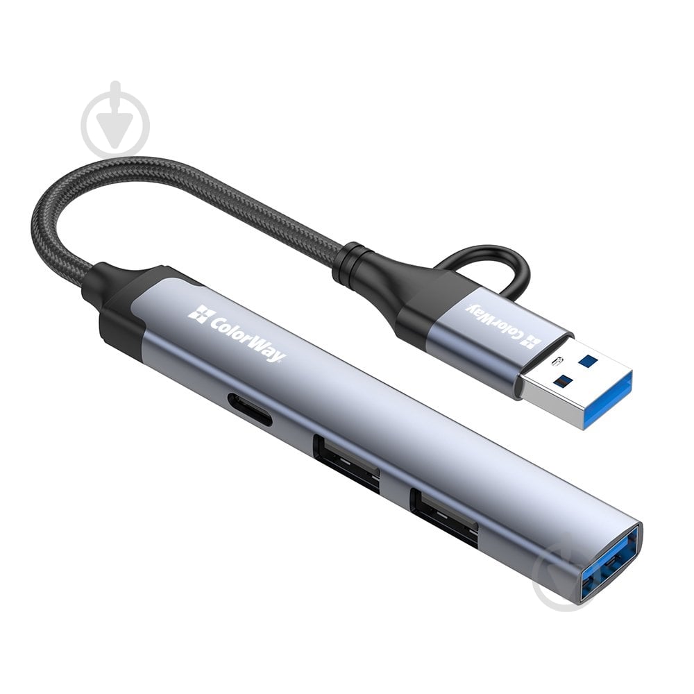 USB-хаб ColorWay USB-A/USB-C 4-в-1 USB2.0х2/USB3.0/USB-C2.0 grey (CW-HUB06) - фото 4
